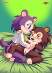  animal_crossing anthro anus bed bottomless breast_grab breasts brown_eyes clothed clothing female female/female freckles half-closed_eyes hand_on_breast incest kneeling labelle_able lying nintendo nipples nude on_back on_bed purple_eyes pussy sable_able smile spread_legs spreading tagme video_games 