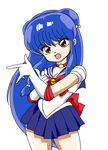 bishoujo_senshi_sailor_moon blue_hair blue_sailor_collar blue_skirt bow choker choko_(20040421) cosplay cowboy_shot double_bun elbow_gloves gloves hair_bobbles hair_ornament hair_ribbon long_hair looking_at_viewer magical_girl miniskirt official_style open_mouth pose purple_eyes ranma_1/2 red_bow red_choker ribbon sailor_collar sailor_moon sailor_moon_(cosplay) sailor_senshi_uniform shampoo_(ranma_1/2) short_sleeves simple_background skirt solo standing white_background white_gloves 