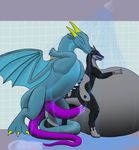  2016 blue_body blue_skin cum cum_in_pussy cum_inflation cum_inside cum_on_ground cum_on_penis digital_media_(artwork) dragon eyes_closed feet female feral hi_res horn hyper inflation long_penis nystemy(artist) nystemy(character) open_mouth penetration penis prehensile_penis pussy selicia thick_tail vaginal vaginal_penetration 