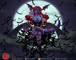  alien anthro bat big_breasts blue_skin breasts cleavage clothed clothing darkstalkers female hair mammal moon morrigan_aensland mykproject predaguy red_hair solo succubus video_games vik wings 