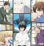  black_hair blonde_hair board_game brown_hair formal glasses gotou_masamune grey_hair highres key_visual kiriyama_rei kouda_masachika misumi_tatsuyuki multiple_boys necktie nikaidou_harunobu official_art panels sangatsu_no_lion shimada_kai_(sangatsu_no_lion) shirt short_hair shougi silver_hair souya_touji suit white_shirt 