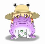  cosplay frog god_(toriko) hat looking_at_viewer moriya_suwako moriya_suwako_(cosplay) nostrils shippo_(shishizaru) simple_background solo spoilers star star-shaped_pupils symbol-shaped_pupils toriko_(series) touhou white_background 