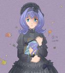  almiria_bauduin black_dress blue_eyes bow crying dress frilled_dress frills gaelio_bauduin gothic_lolita gundam gundam_tekketsu_no_orphans hairband holding leaf lolita_fashion lolita_hairband photo_(object) purple_hair ribbon sasha_gladysh solo spoilers streaming_tears tears veil 