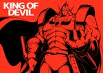  akuma_shogun armor cape character_request commentary_request english glowing glowing_eyes harukon_(halcon) horns kinnikuman limited_palette long_hair mask monochrome muscle outstretched_hand red_background shoulder_armor sketch wrist_guards 