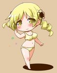  barefoot blonde_hair blush bra breasts chibi cleavage covered_nipples drill_hair full_body gerotan large_breasts looking_at_viewer mahou_shoujo_madoka_magica navel panties smile solo tomoe_mami twin_drills underwear underwear_only yellow_bra yellow_eyes yellow_panties 
