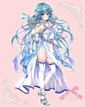  :o aqua_eyes aqua_hair bare_shoulders blush bracelet breasts cleavage commentary_request dress elbow_gloves floral_print full_body gloves high_heels holding holding_staff jewelry large_breasts long_hair looking_at_viewer necklace official_art original over-kneehighs pekopokox quiz_of_walkure solo staff thighhighs very_long_hair white_dress white_gloves white_legwear 