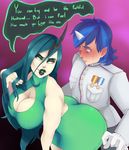  big_breasts big_butt blue_hair blush breasts butt cleavage clothed clothing dialogue duo fangs female friendship_is_magic gradient_background grinding hair hi_res huge_butt human humanized male male/female mammal my_little_pony queen_chrysalis_(mlp) rubbing shining_armor_(mlp) simple_background speech_bubble sundown_(artist) sweat teasing temptation uniform wide_eyed 