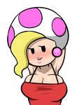  armpits big_breasts blonde_hair blush breasts cleavage clothed clothing ear_piercing female hair humanoid jolene lips looking_at_viewer mario_bros nintendo not_furry paintedcactus paper_mario piercing pink_lips raised_arm simple_background solo toad_(mario) unknown_artist video_games 