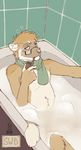  anthro bathtub diesel_wiesel eyewear fur glasses half-closed_eyes inside looking_at_viewer male mammal marten mustelid pipe scarf sitting solo 