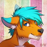  anthro canine diesel_wiesel fangs fur hair looking_at_viewer male mammal simple_background smile solo teeth 