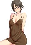  arms_behind_back bare_shoulders black_hair blush bonnie_(rsg) breasts collarbone covered_nipples flying_witch kuramoto_nana large_breasts looking_at_viewer mature navel nightgown nipples pubic_hair purple_eyes see-through short_hair sitting smile solo 