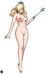  alternate_hairstyle artist_name barefoot blonde_hair blonde_pubic_hair blue_eyes breasts crown earrings full_body hair_over_one_eye highres holding holding_wand jewelry large_breasts lips long_hair looking_at_viewer mario_(series) navel nipples nude pubic_hair pussy revtilian rosetta_(mario) simple_background smile solo star super_mario_bros. super_mario_galaxy twintails wand white_background 
