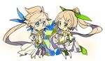  1girl blue_eyes chibi detached_sleeves dezel_(tales) green_eyes hood hooded_jacket jacket kamui_(tales_of_zestiria) mikleo_(tales) platinum_blonde_hair ponytail rose_(tales) skirt sorey_(tales) tales_of_(series) tales_of_zestiria thighhighs yanzhan 