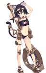  animal_ears armband arms_behind_head artist_request bell bell_choker black_bra black_hair black_legwear blue_eyes blush boots bra breasts cat_cutout cat_ear_panties cat_ears cat_lingerie cat_tail choker cleavage_cutout derivative_work frown goggles goggles_on_head head_tilt highres knee_pads looking_at_viewer m18_hellcat_(panzer_waltz) machinery meme_attire navel panties panzer_waltz personification ribbon short_hair small_breasts solo source_request stomach tail tail_ribbon thigh_strap underwear underwear_only 