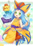  blue_hair crystal_ball dragon_quest dragon_quest_vii dress fosse_(dq7) full_body green_eyes mizuno_mumomo orange_dress puchimagi wand 
