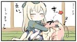  ahoge bad_id bad_twitter_id bare_legs barefoot blonde_hair blush_stickers bow bug closed_eyes comic commentary_request cropped_jacket directional_arrow engiyoshi garrison_cap hair_ornament hat i-58_(kantai_collection) insect kantai_collection long_hair lying mosquito multiple_girls on_side pink_bow revision school_swimsuit school_uniform serafuku short_hair slapping sleeping sweat swimsuit swimsuit_under_clothes translated u-511_(kantai_collection) zzz 