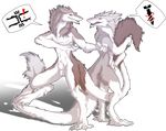  2016 animal_genitalia anthro balls brown_fur fur gamblefur long_tail male male/male red_eyes sergal sheath sibling simple_background twins 