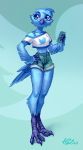  2019 avian bird blue_theme cellphone clothing female holivi phone pose shorts solo standing talons tweetfur twitter 