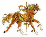  blonde_hair brown_eyes carousel equine female hair heather_bruton horse leaf mammal ribbons saddle 