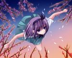  banned_artist dress flying full_body green_dress hair_ribbon hairband konpaku_youmu looking_at_viewer outstretched_arms puffy_short_sleeves puffy_sleeves purple_eyes purple_hair ribbon short_hair short_sleeves solo touhou wallpaper yuuka_nonoko 