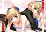  artoria_pendragon_(all) bangs blonde_hair dual_persona fate/stay_night fate_(series) highres multiple_girls saber saber_alter tanaka_shoutarou 