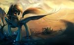  blonde_hair day derpy_hooves_(mlp) equine feathered_wings feathers female feral friendship_is_magic fur grey_feathers grey_fur hair hioshiru hooves long_hair mammal mist my_little_pony outside pegasus solo standing teeth weapon wings 