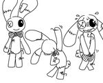  anthro black_and_white blush bow_tie covering covering_self lagomorph looking_at_viewer male mammal monochrome mr._bun-bun plushie rabbit shy simple_background solo the_weaver toy toybox_pals 