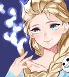  blonde_hair blue_eyes braid elsa_(frozen) frozen_(disney) hidaka_ajiko single_braid smile snowgie solo upper_body 