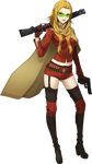  boots cape doi_masayuki full_body glasses gun handgun highres holding holding_gun holding_weapon long_hair nozomi_(shin_megami_tensei_iv) official_art orange_hair over_shoulder shin_megami_tensei shin_megami_tensei_iv shin_megami_tensei_iv_final shorts shotgun shotgun_shells solo thigh_boots thighhighs transparent_background trigger_discipline weapon weapon_over_shoulder 