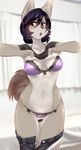  anthro big_breasts blush bra breasts buried_frog canine clothed clothing dog female fur hair kemono looking_at_viewer mammal open_mouth panties short_hair solo underwear 