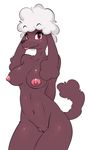  anthro black_fur black_skin blush canine dog elpatrixf female fur mammal nipples pink_areola pink_eyes pink_nipples poodle pussy red_pupils shaven simple_background solo white_background white_fur 