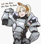 armor blonde_hair blue_eyes cosplay english halo high_ponytail mechanical_halo mercy_(overwatch) overwatch ponytail reinhardt_(overwatch) reinhardt_(overwatch)_(cosplay) solo splashbrush 