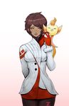  banned_artist brown_hair candela_(pokemon) dark_skin gloves holding holding_poke_ball pantyhose paul_kwon poke_ball pokemon pokemon_(creature) pokemon_go short_hair smile 