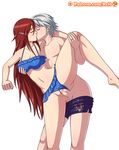  1boy 1girl breast_grab couple fire_emblem fire_emblem:_kakusei husband_and_wife kiss kissing leg_lift long_hair love my_unit_(fire_emblem:_kakusei) panties_aside penis pussy red_hair reflet ring sex swimsuit swimsuit_aside tiamo vaginal very_long_hair wedding_ring white_hair 