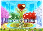  cat chair eraser grass heart highres key ladder outdoors sakimori_(hououbds) tree 