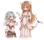  animal_ears armlet blue_eyes blue_hair blue_ribbon blush breasts brown_hair cat_ears cat_tail choker ciel_nosurge cleavage cosplay costume_switch eyebrows eyebrows_visible_through_hair flower flying_sweatdrops gloves green_eyes hair_between_eyes hair_flower hair_ornament ionasal_kkll_preciel kureudon long_hair looking_at_another medium_breasts multiple_girls navel open_mouth pleated_skirt puffy_short_sleeves puffy_sleeves ribbon sarly_planck shirt short_sleeves simple_background skirt small_breasts surge_concerto tail tail_ribbon white_background white_gloves white_shirt white_skirt 