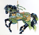  black_hair carousel equine feathers hair heather_bruton horse male mammal ribbons saddle solo 