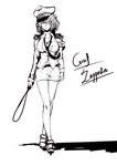 absurdres arbiter_(771015148) belt breasts character_name contrapposto epaulettes graf_zeppelin_(zhan_jian_shao_nyu) greyscale highres large_breasts loose_necktie monochrome necktie sketch smile solo standing uniform walking white_background zhan_jian_shao_nyu 