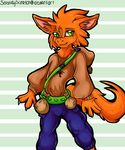 2016 _serenity anthro claws clothing dragon fan_character fangs feline fur green_eyes hoodie jewelry male mammal necklace orange_fur pants rogue simple_background smile solo unknown_species 