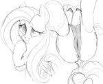  anus black_and_white dotkwa female fluttershy_(mlp) friendship_is_magic hooves monochrome my_little_pony nude pussy simple_background solo teats underhoof 