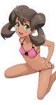  :d bare_shoulders bikini blush breasts collarbone covered_nipples kneeling looking_at_viewer navel open_mouth pink_bikini pokemon pokemon_(game) pokemon_xy quad_tails sana_(pokemon) shiny shiny_hair small_breasts smile solo string_bikini swimsuit tamagoroo_(funifuni_labo) 