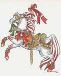  bell bow carousel christmas equine gift hair heather_bruton holidays horse male mammal multicolored_hair party_cracker red_hair ribbons saddle solo two_tone_hair white_hair 