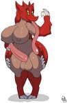  2016 anthro balls big_breasts breasts capcom dickgirl erection fanged_beast intersex kingbeast long_tongue monster_hunter nipples nude penis simple_background solo tongue video_games volvidon white_background 