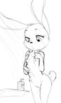  anthro bath black_and_white chest_tuft disney dotkwa female flat_chested half-closed_eyes judy_hopps lagomorph mammal monochrome nipples nude pussy rabbit shower simple_background sketch solo tuft wet zootopia 