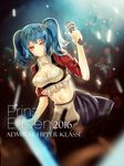  2016 absurdres blue_hair breasts character_name cleavage highres large_breasts microphone midriff navel prinz_eugen_(zhan_jian_shao_nyu) red_eyes short_twintails smile solo twintails yamashita_hakuu zhan_jian_shao_nyu 