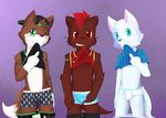  blue_eyes boxers_(clothing) boxers_briefs briefs brown_fur bulge canine clothed clothing clothing_lift cub fox fur green_eyes group kake0078 male mammal middle_finger mustelid otter red_eyes shirt shirt_lift simple_background teenager underwear white_fur young 