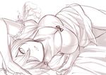  bed_sheet bow breasts character_request cleavage copyright_request elephant greyscale large_breasts long_hair lying monochrome nightgown on_back open_mouth puffy_short_sleeves puffy_sleeves purple shimotsuki_eight short_sleeves simple_background sleepwear solo_focus thumbs_up wavy_mouth white_background 
