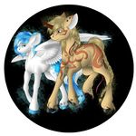  absurd_res blonde_hair blue_eyes blue_hair crazyaniknowit cutie_mark duo equine fan_character feathered_wings feathers female feral fur hair hi_res hooves horn male mammal markings my_little_pony pegasus smile standing unicorn white_feathers wings yellow_fur 
