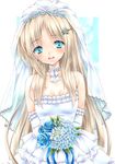  blonde_hair blue_eyes bouquet bridal_veil choker dress elbow_gloves flower gloves little_busters! long_hair noumi_kudryavka ren_(endscape20) solo traditional_media veil wedding_dress 