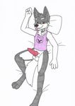  bottomless clothed clothing doggo lying male on_back penis shirt simple_background snootbooper solo undertale unfinished video_games 